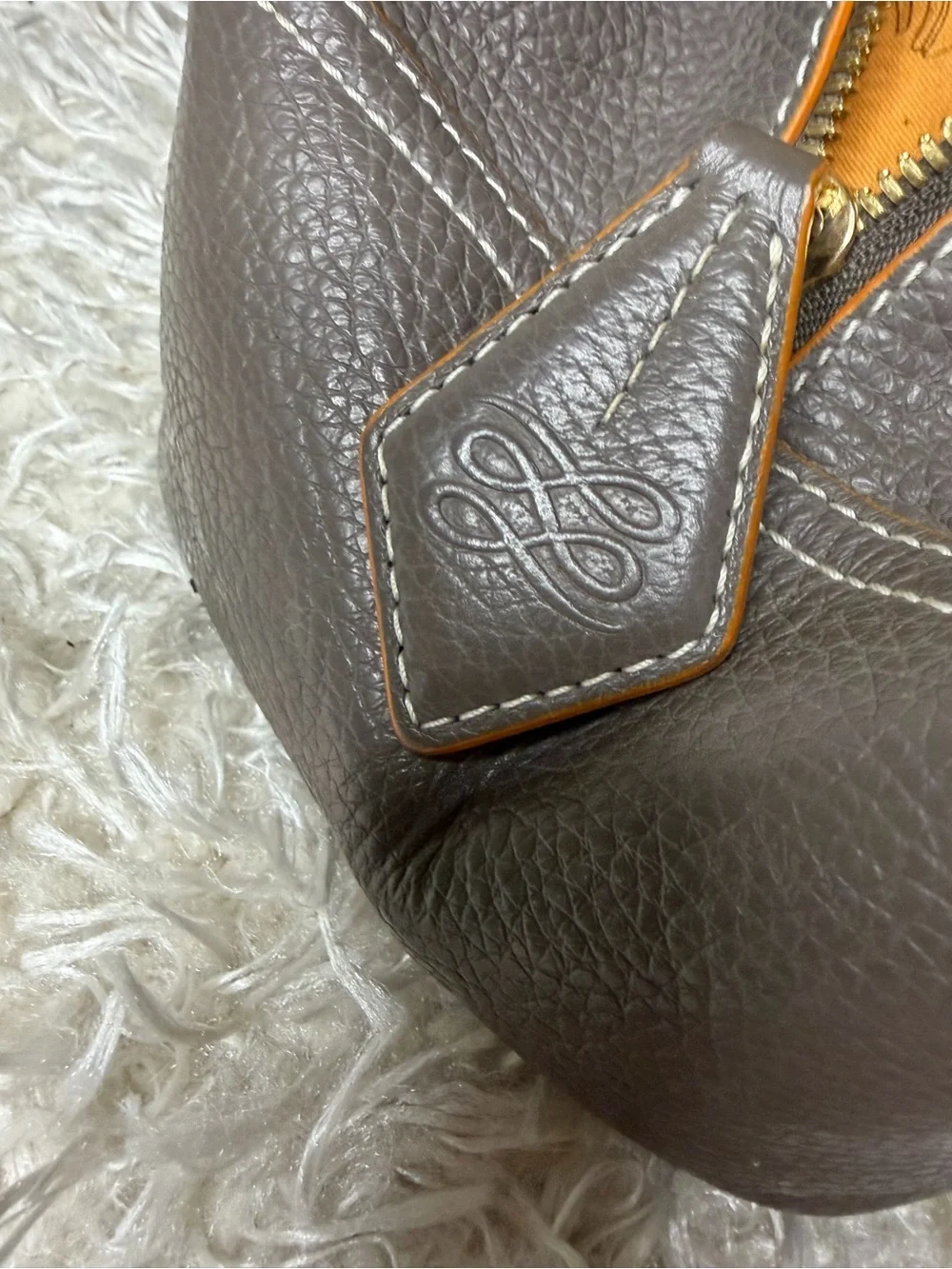 Lancel Taupe Satchel with Orange Accent